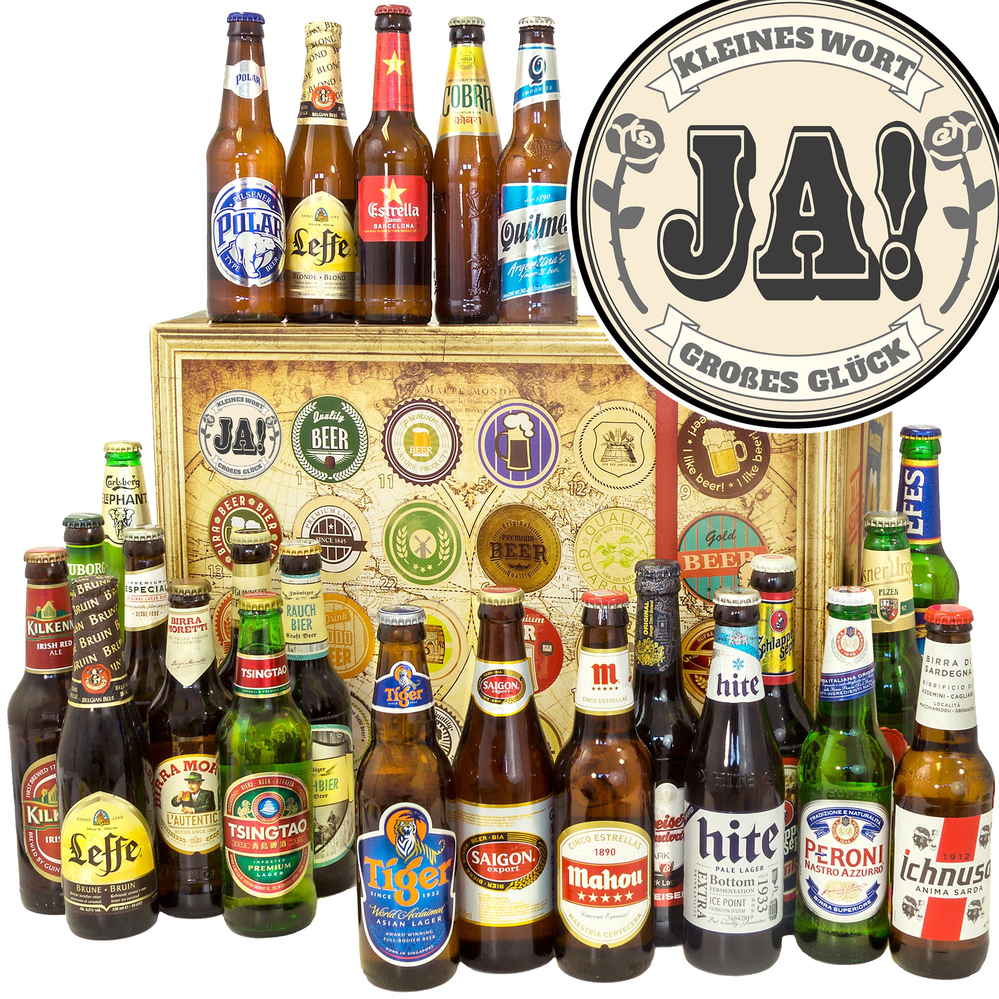 Zur Verlobung | 24 Flaschen Biere der Welt Exoten | Probierpaket - monatsgeschenke.de