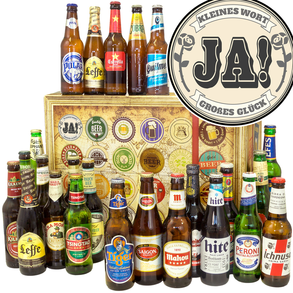 Zur Verlobung | 24 Flaschen Biere der Welt Exoten | Probierpaket - monatsgeschenke.de