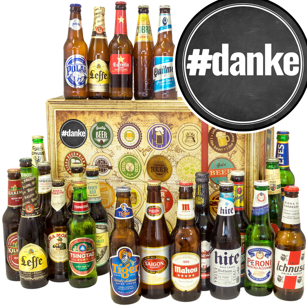 #danke | 24 Biersorten Bier aus aller Welt | Geschenkkorb - monatsgeschenke.de