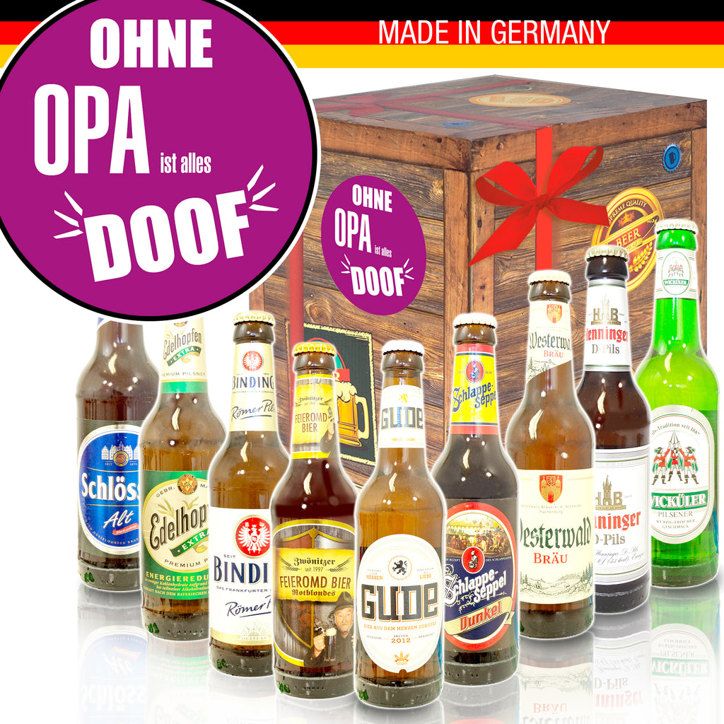 Ohne Opa ist alles doof | 9 Flaschen Biere aus Deutschland | Geschenk Box