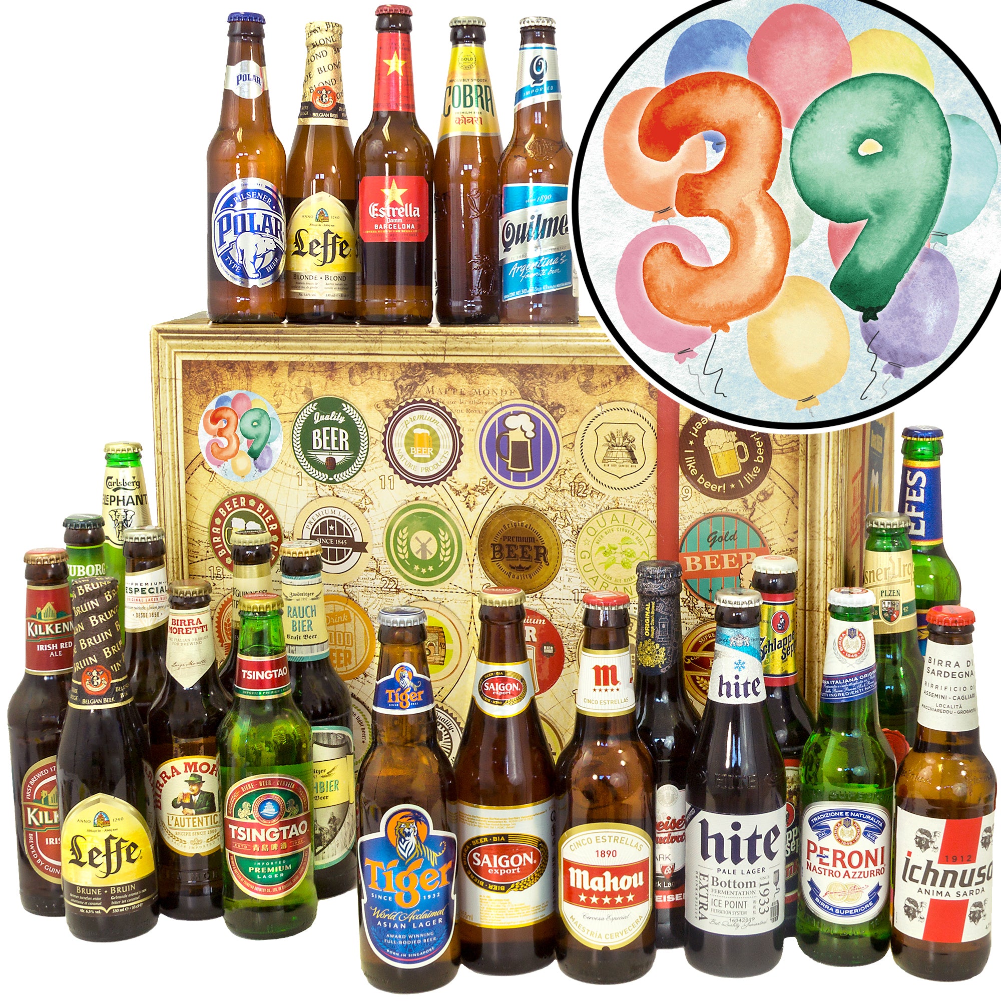 Geburtstag 39 | 24 Länder Biere der Welt | Geschenkbox - monatsgeschenke.de