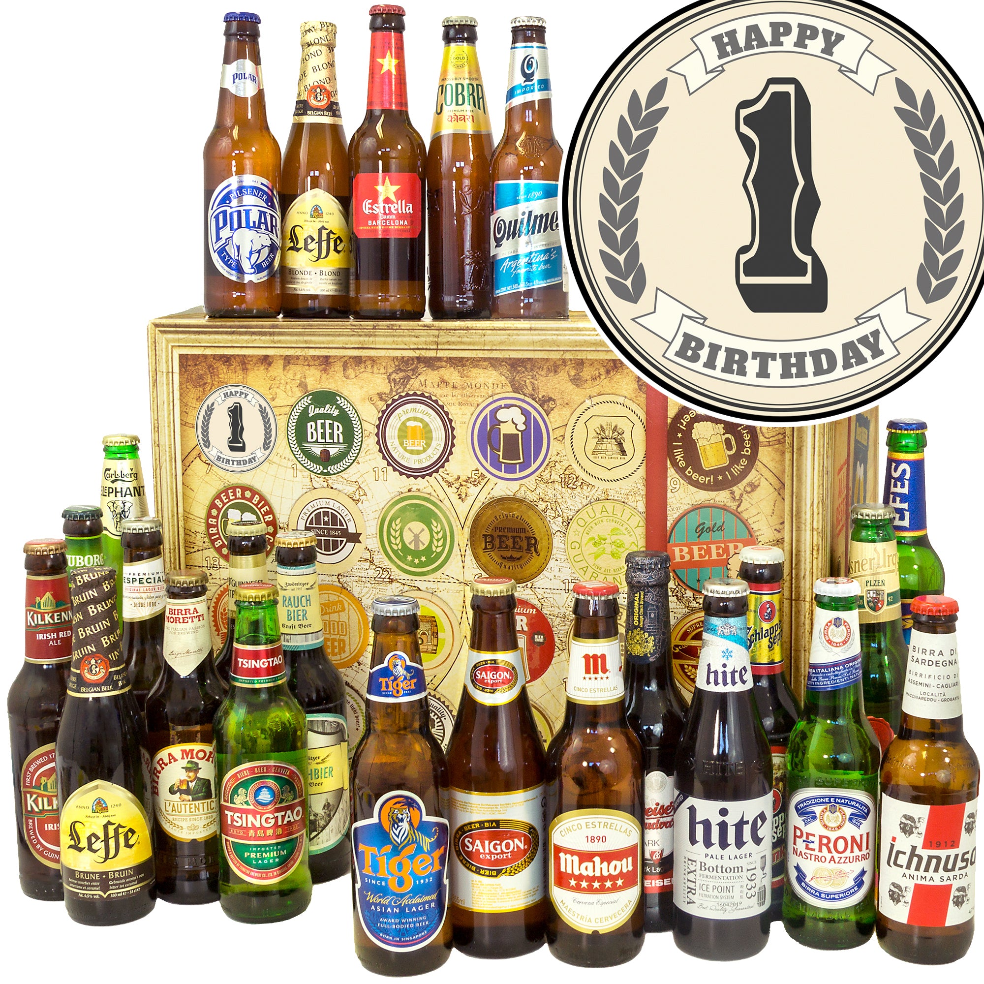 Geburtstag 1 | 24 Spezialitäten Bier International | Biergeschenk - monatsgeschenke.de
