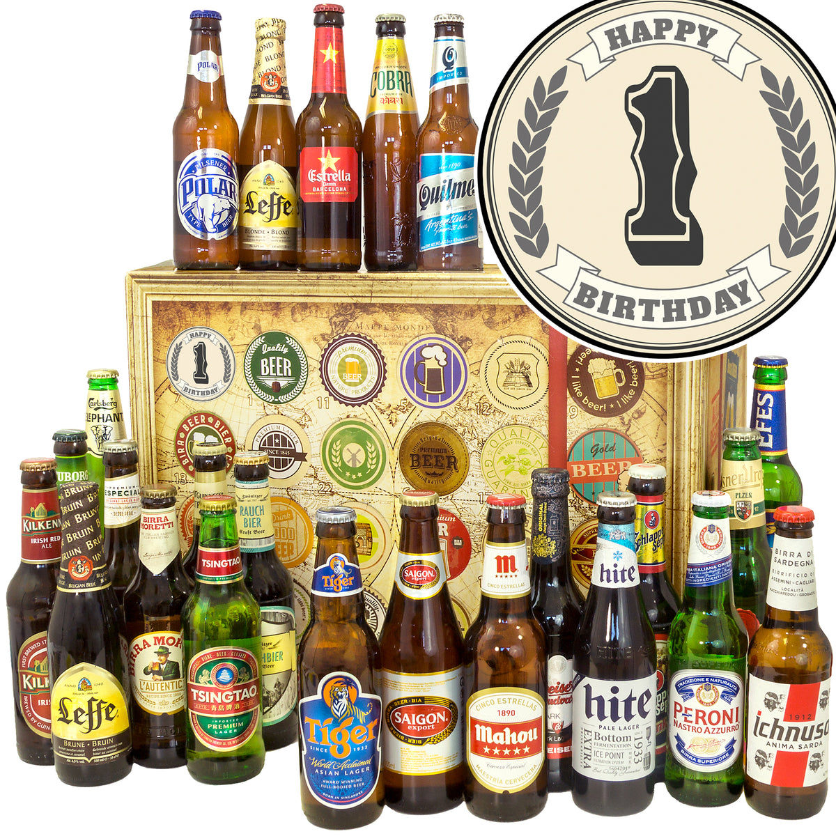 Geburtstag 1 | 24 Spezialitäten Bier International | Biergeschenk - monatsgeschenke.de