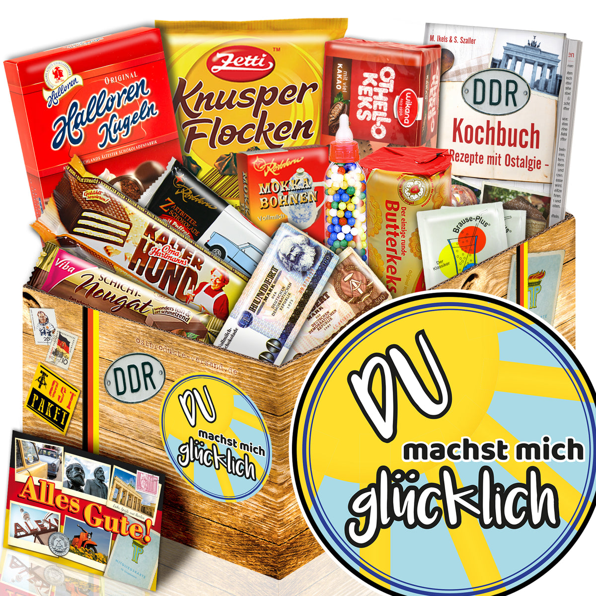 Du machst mich glücklich - Süßigkeiten Set DDR L - monatsgeschenke.de