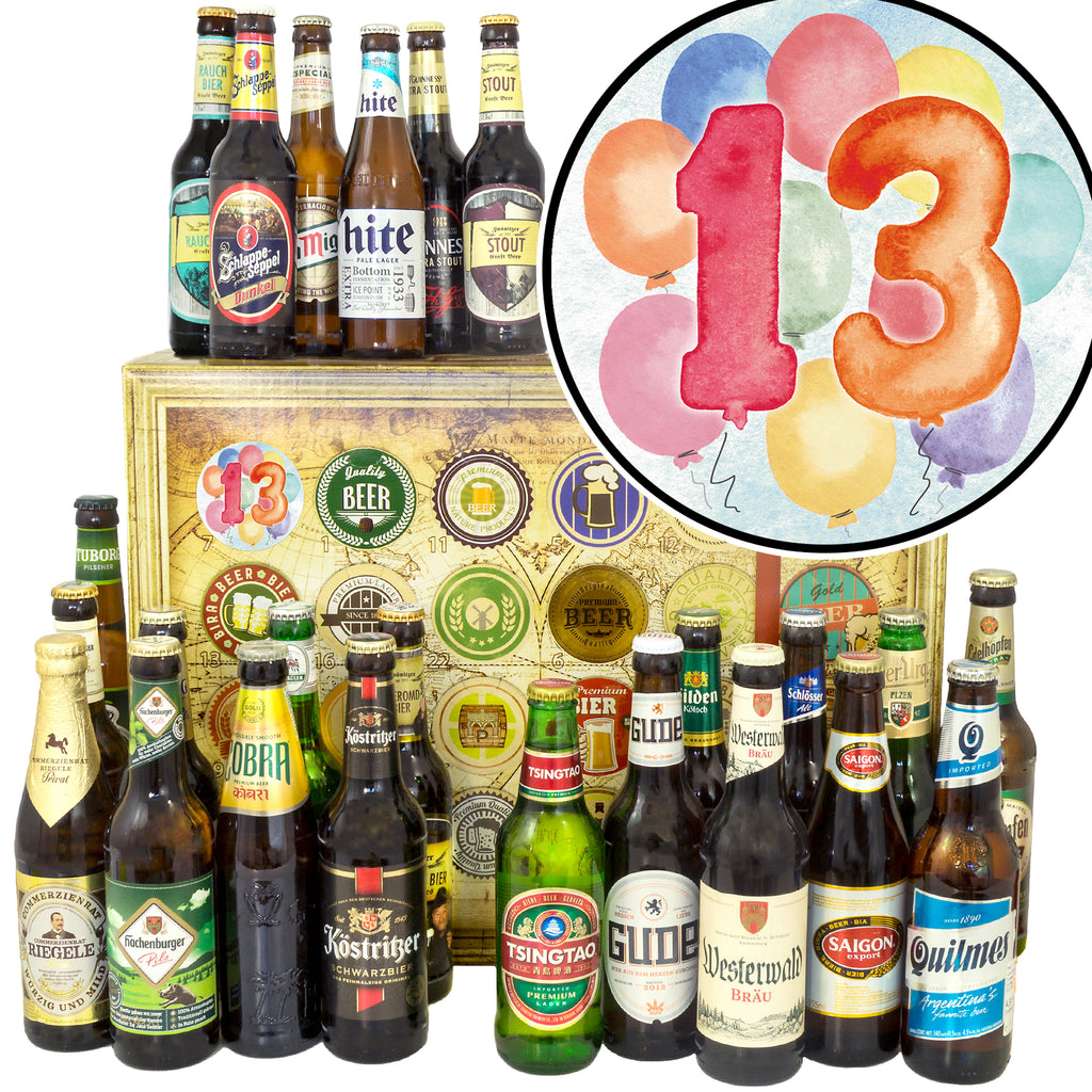 Jahrestag 13 | 24 Flaschen Bier Deutschland und Welt | Geschenkpaket