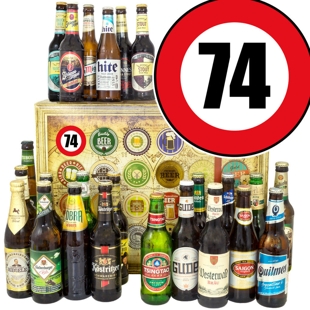 Zahl 74 | 24x Biere Welt und Deutschland | Geschenkkorb