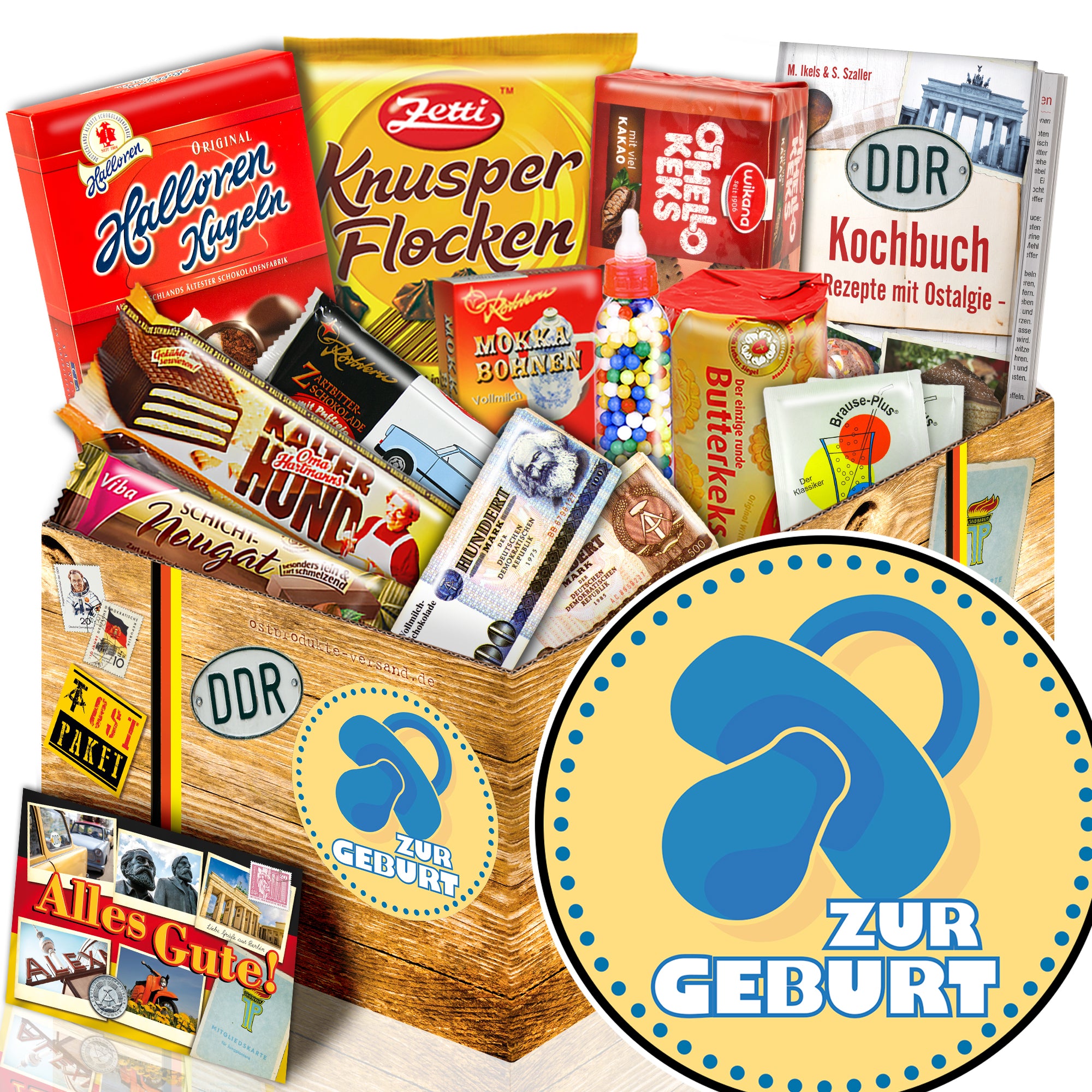 Zur Geburt blau - Süßigkeiten Set DDR L