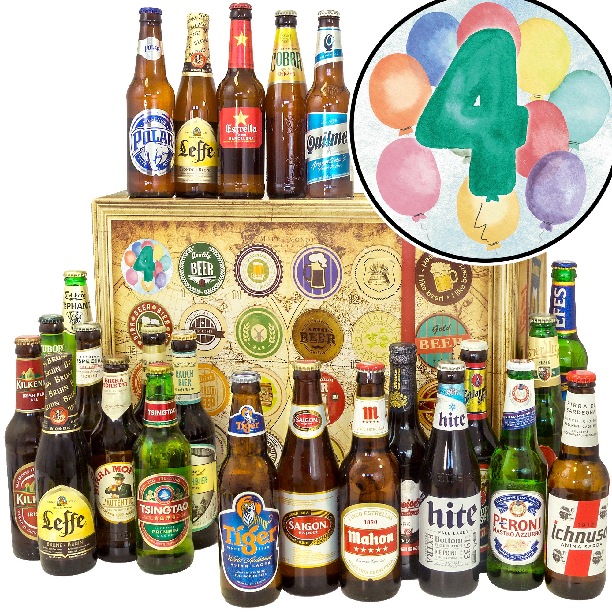 Jahrestag 4 | 24 Biersorten Biere der Welt Exoten | Geschenkbox