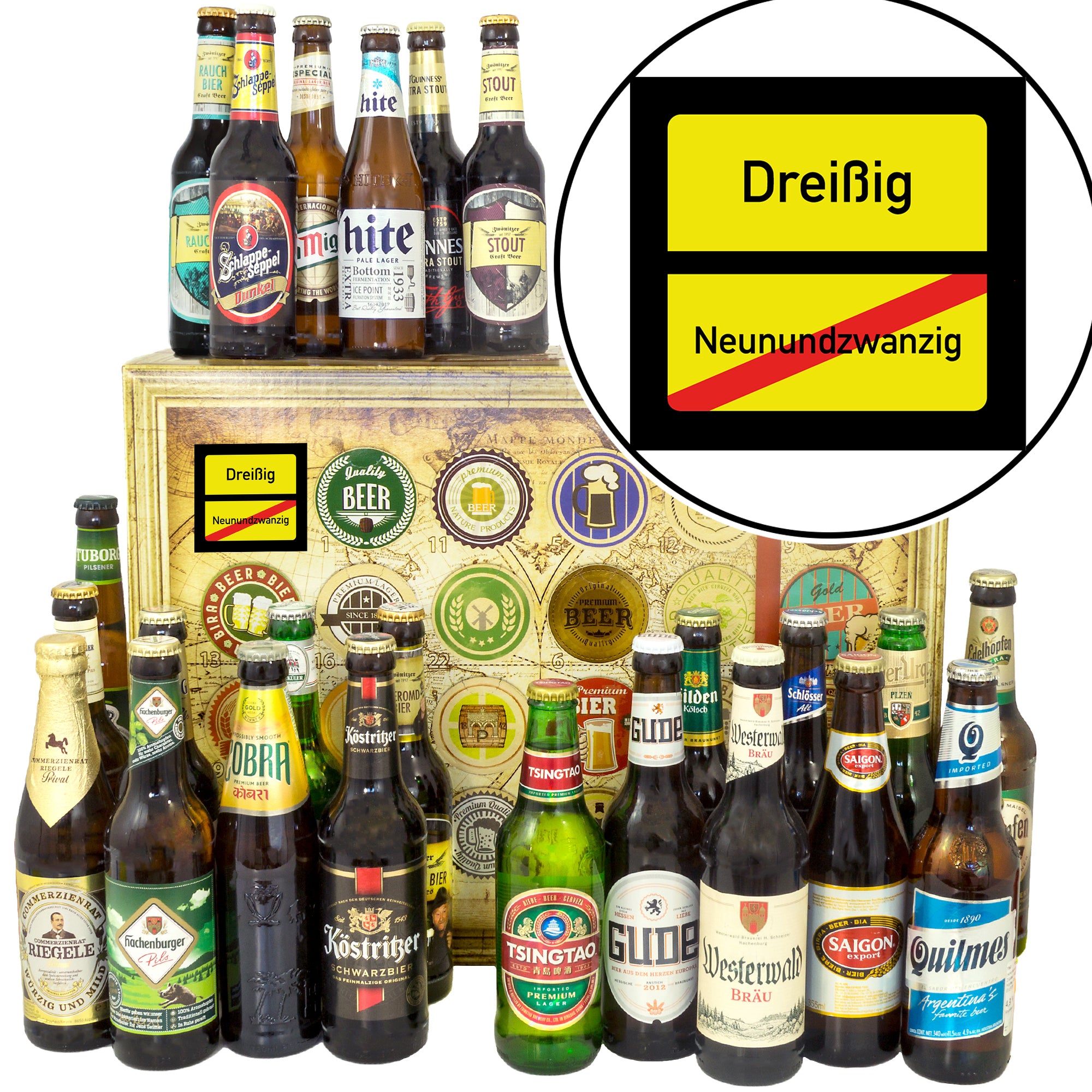 Ortsschild 30 | 24 Spezialitäten Bier International und Deutschland | Geschenkkorb