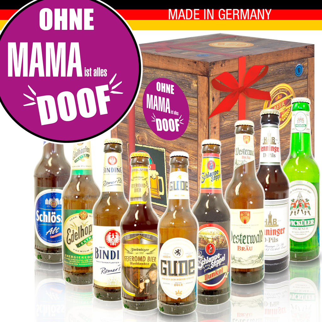 Ohne Mama ist alles doof | 9 Flaschen Deutsche Biere | Biergeschenk
