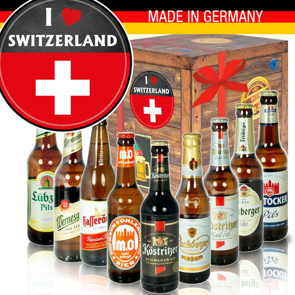 I love Switzerland | 9 Flaschen Biere Ostdeutsch | Geschenk Set
