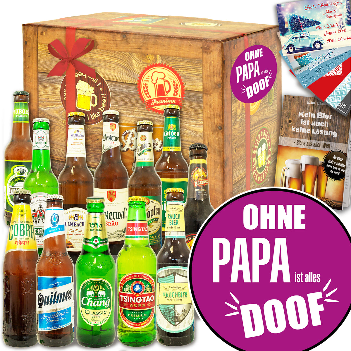 Ohne Papa ist alles doof | 12 Flaschen Bier aus der Welt und Deutschland | Geschenkkorb