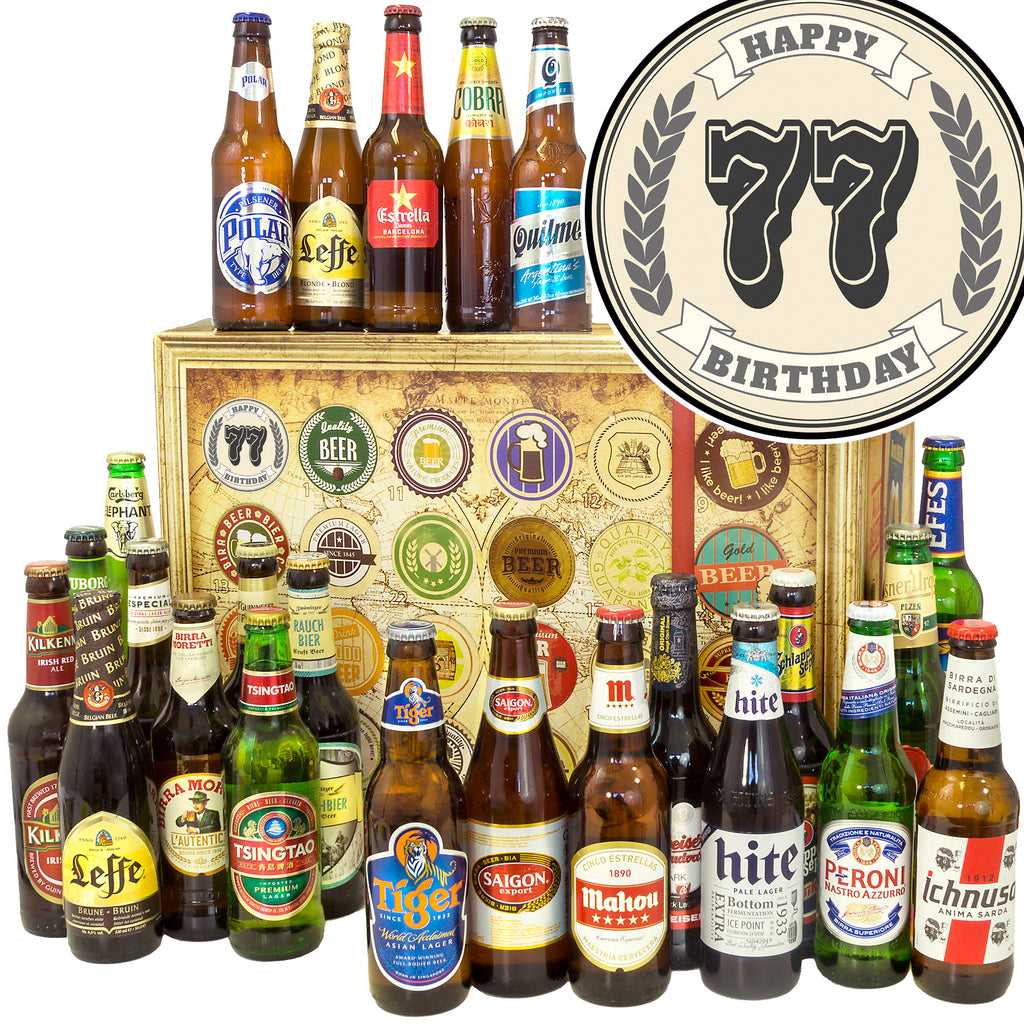 Geburtstag 77 | 24 Biersorten Bier aus aller Welt | Geschenkpaket