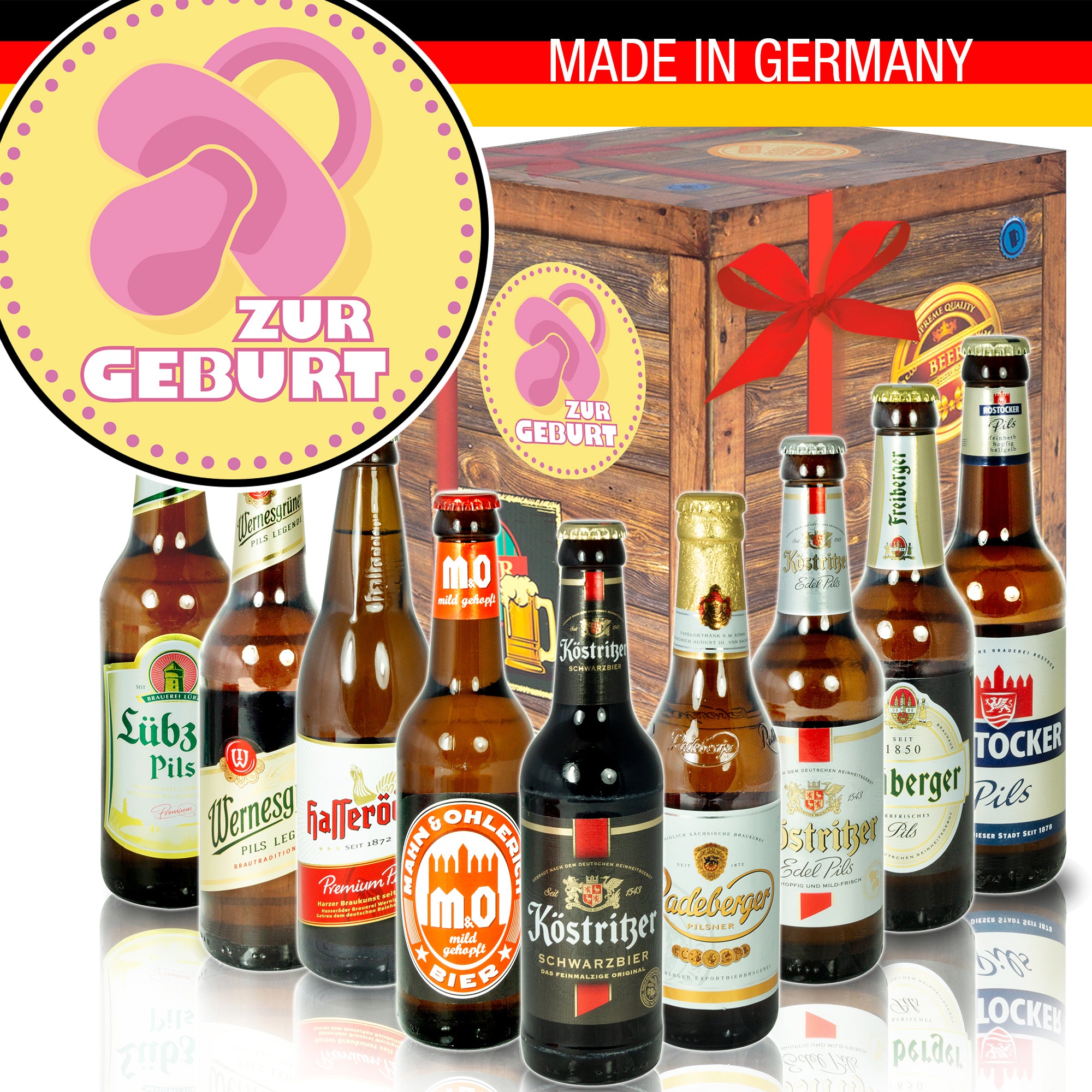 Zur Geburt Mädchen | 9x Bier Biere Ostdeutsch | Geschenkset