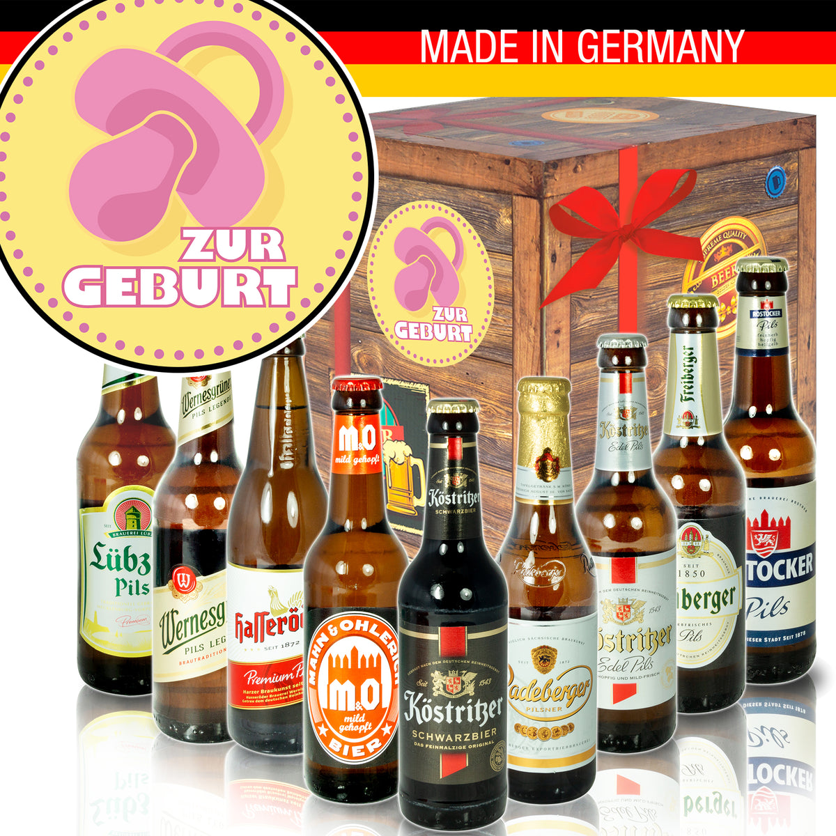 Zur Geburt Mädchen | 9x Bier Biere Ostdeutsch | Geschenkset