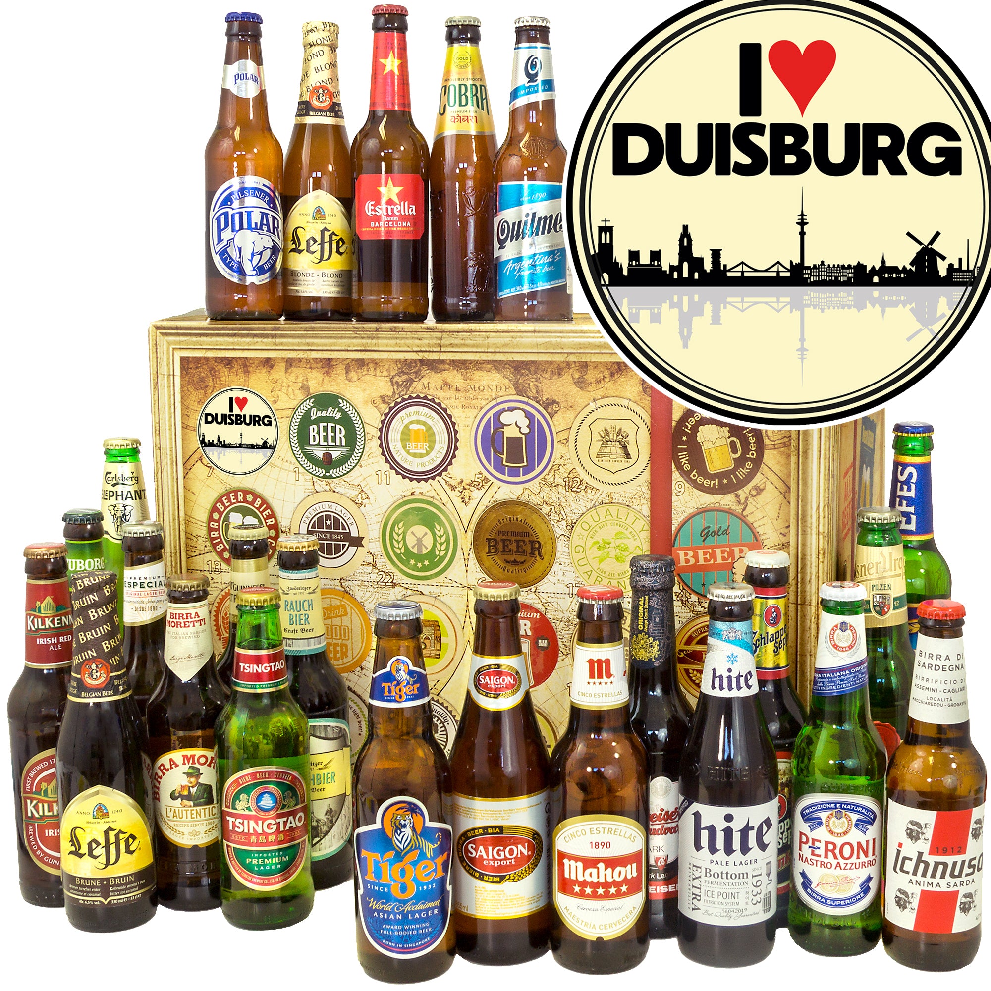 I love Duisburg | 24 Flaschen Biere der Welt | Geschenk Box - monatsgeschenke.de