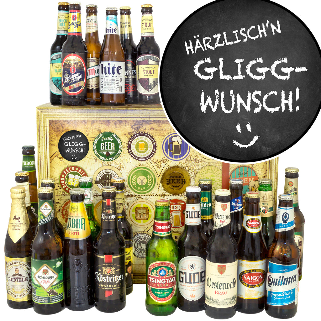 Härrzlisch'n Gliggwunsch | 24 Biersorten Bier aus Welt und Deutschland | Box
