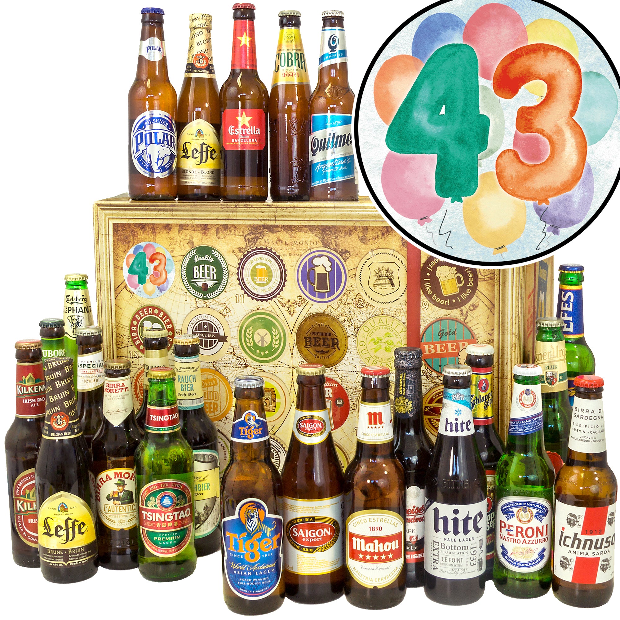 Geburtstag 43 | 24x Bier International | Bier Geschenk - monatsgeschenke.de