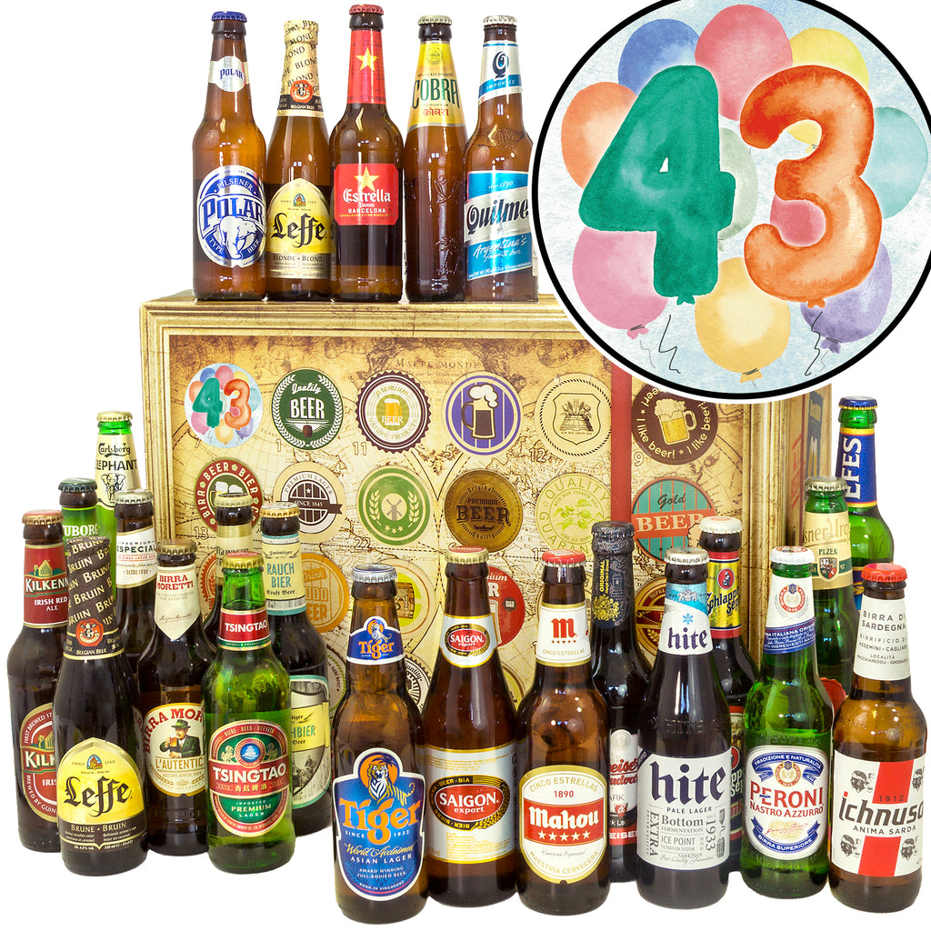 Geburtstag 43 | 24x Bier International | Bier Geschenk