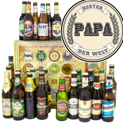 Bester Papa der Welt | 24x Bier Bier International und Deutschland | Geschenkkorb - monatsgeschenke.de