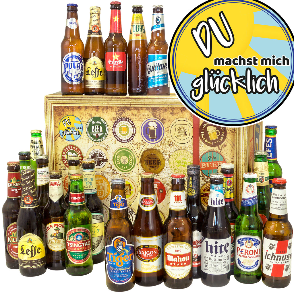 Du machst mich glücklich! | 24 Biersorten Bier Weltreise | Bier Geschenk