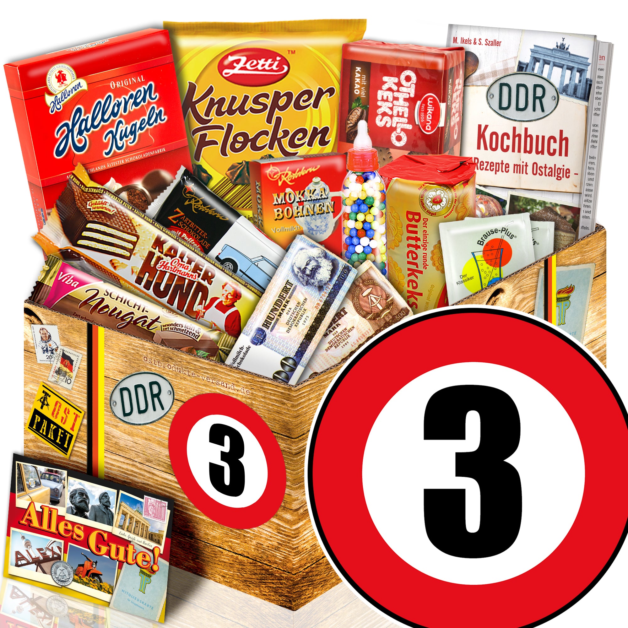 Zahl 3 - Süßigkeiten Set DDR L - monatsgeschenke.de