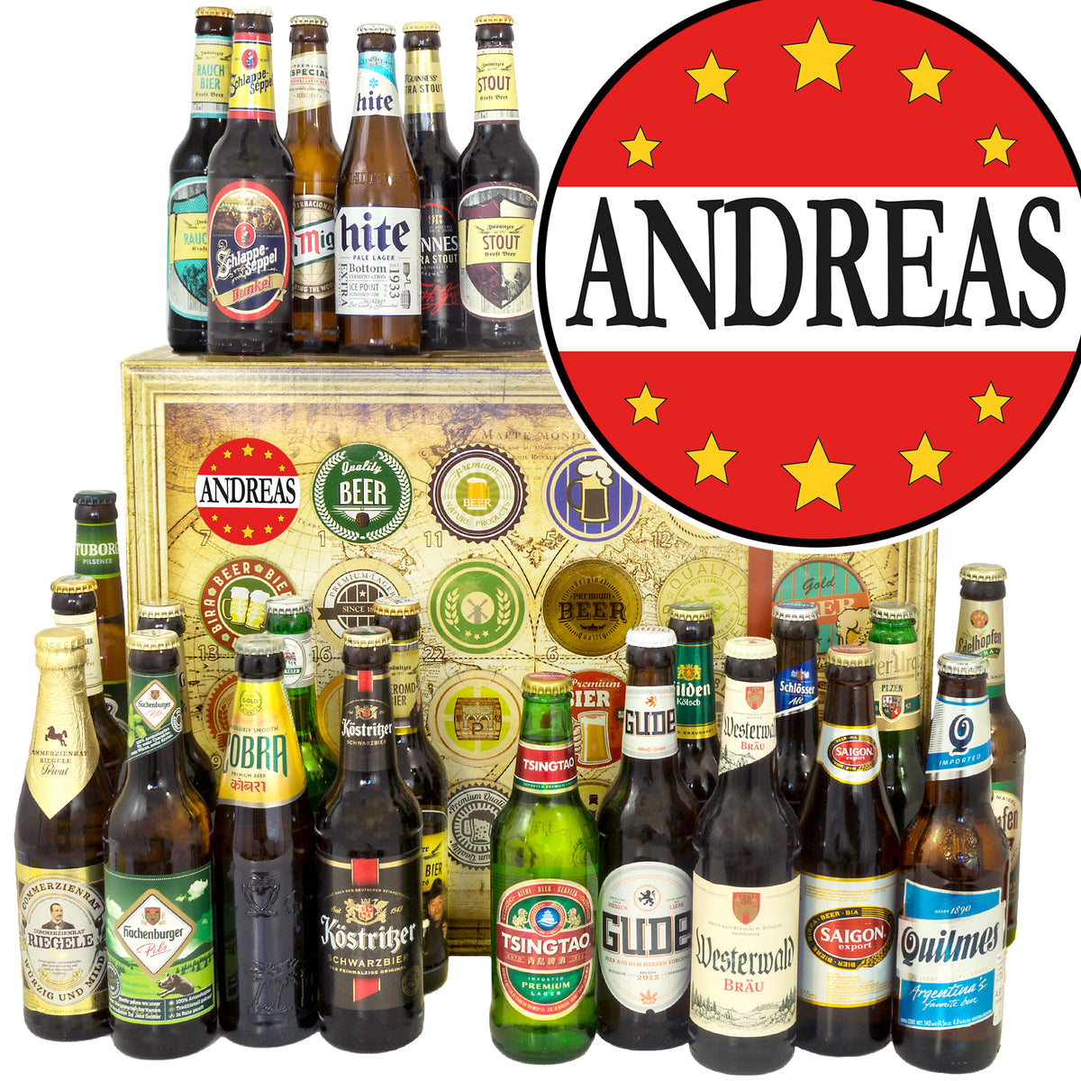 Andreas | 24 Flaschen Bier aus Welt und Deutschland | Biergeschenk