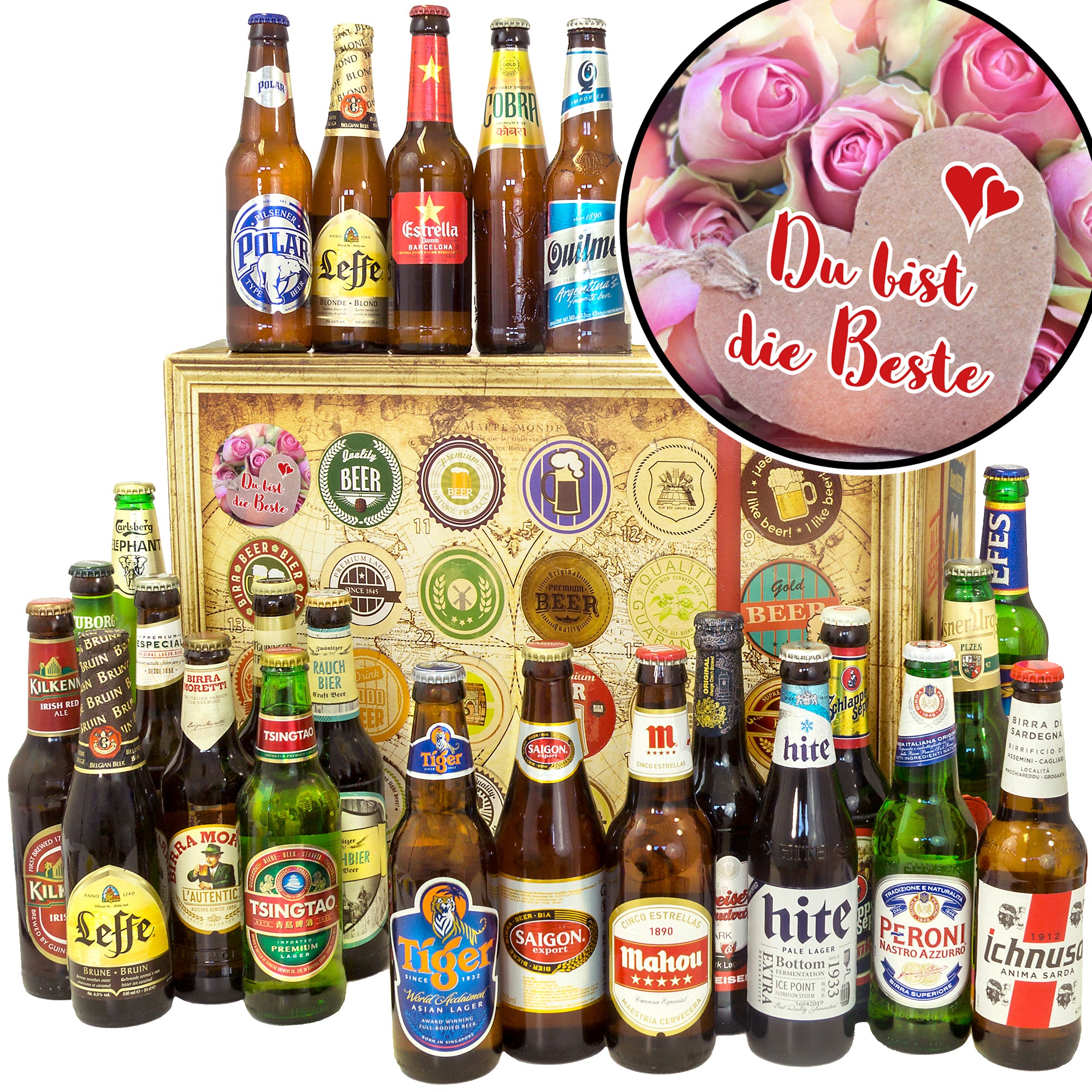 Du bist die Beste | 24 Flaschen Biere der Welt | Geschenkpaket - monatsgeschenke.de