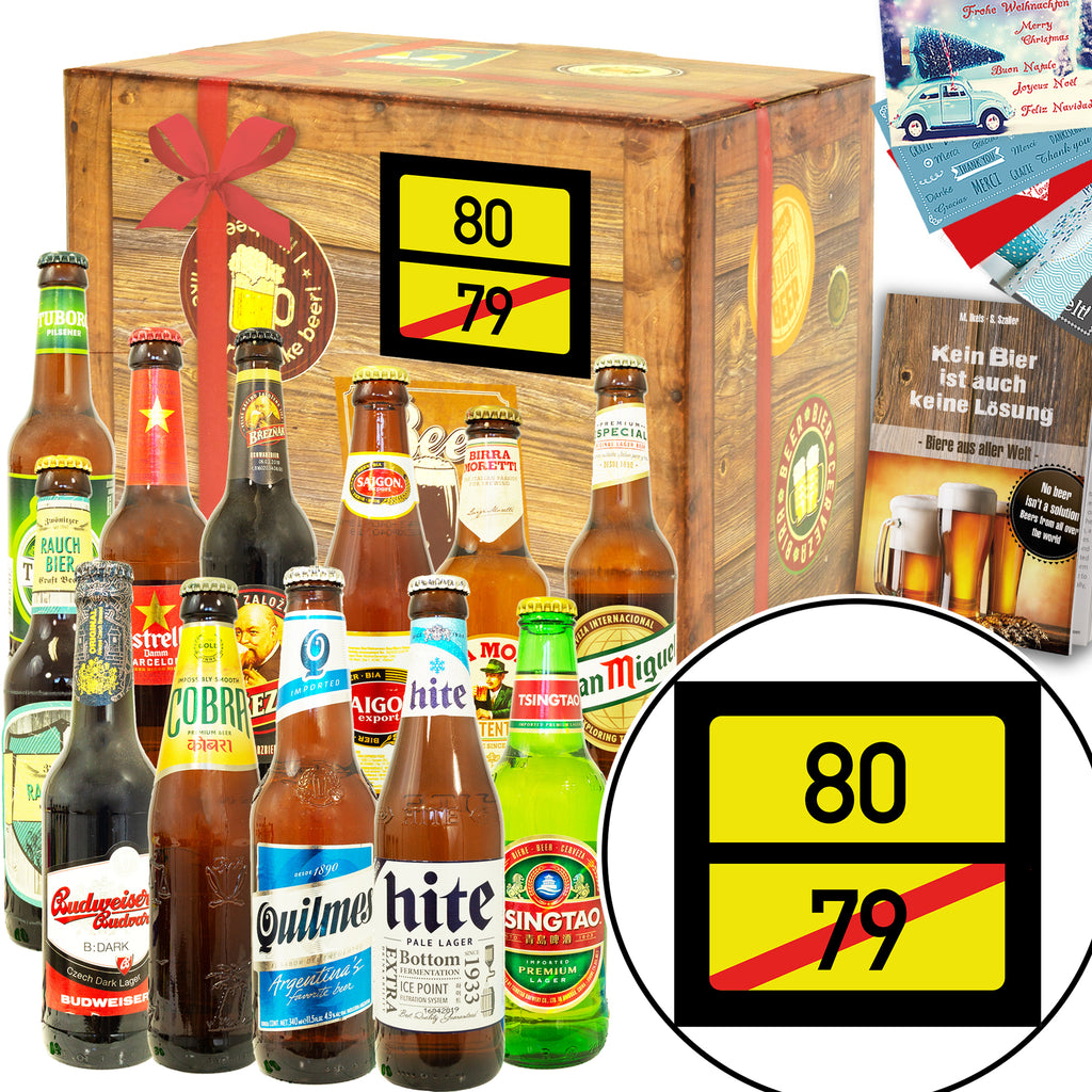Ortsschild 80 | 12 Flaschen Bier International | Geschenk Set