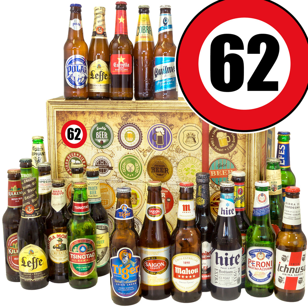 Geburtstag 62. | 24x Bierweltreise | Geschenkpaket