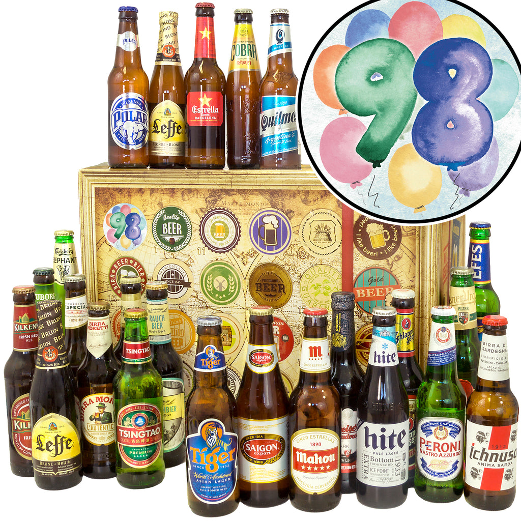 Geburtstag 98 | 24 Biersorten Biere der Welt | Geschenk Box
