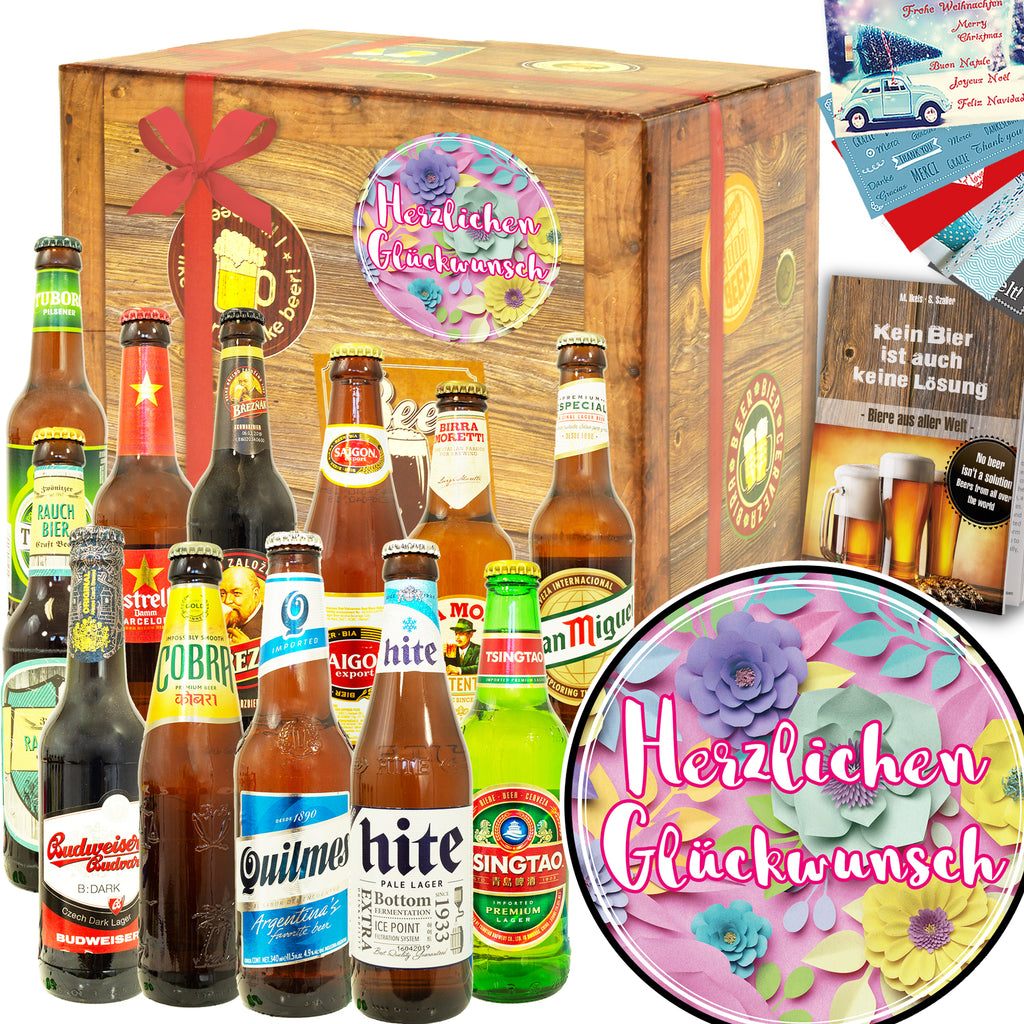 Herzlichen Glückwunsch Blumen | 12 Länder Bierweltreise | Geschenk Set