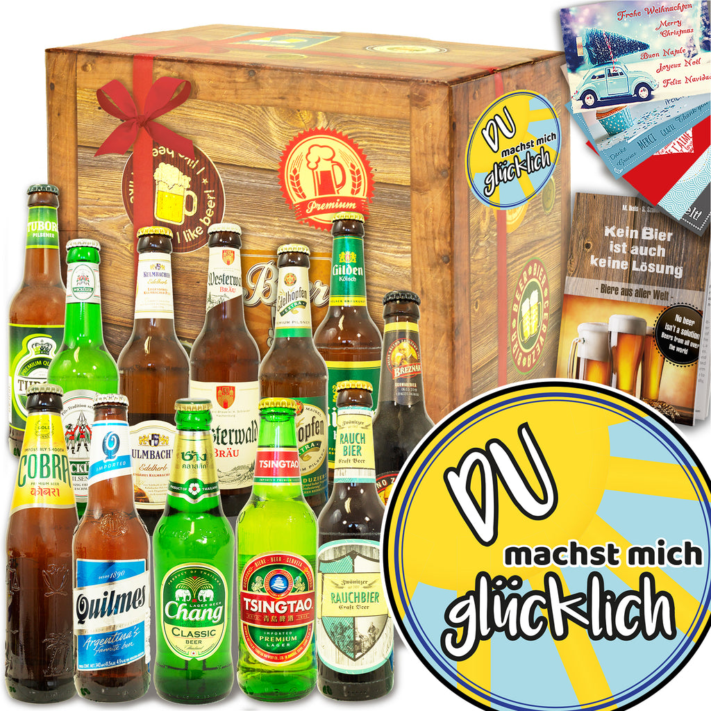 Du machst mich glücklich! | 12 Biersorten Bier aus der Welt und Deutschland | Geschenkpaket
