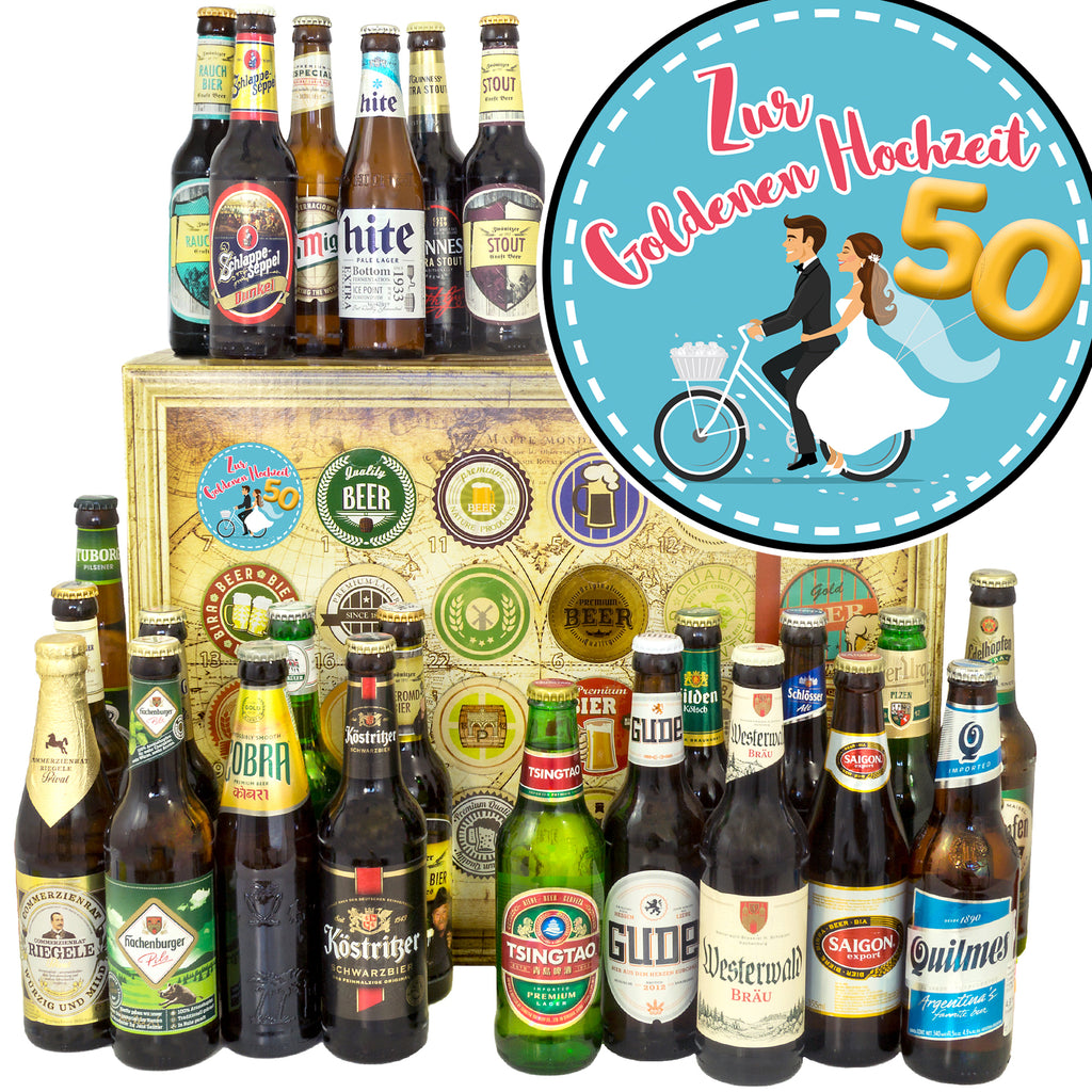 Zur Goldenen Hochzeit | 24x Bier aus Welt und Deutschland | Biertasting