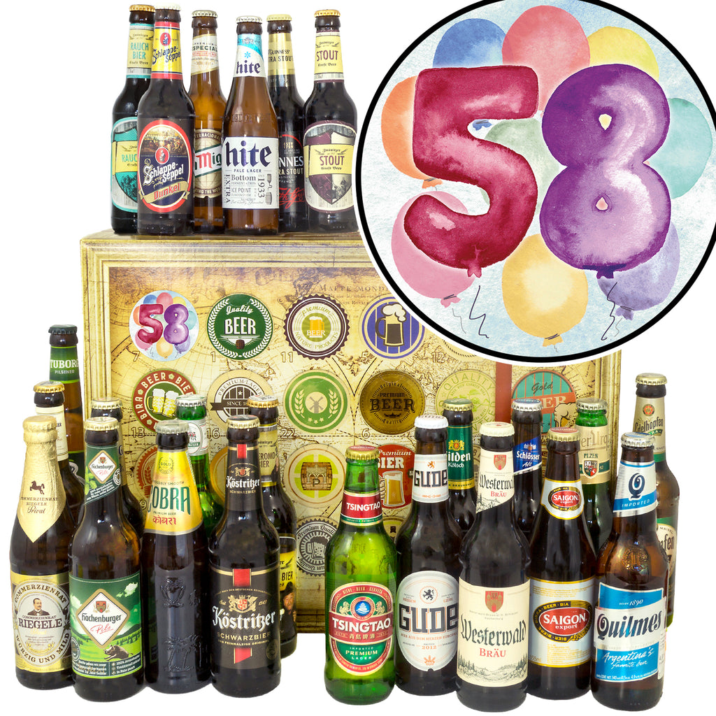 Geburtstag 58 | 24 Spezialitäten Bier aus Welt und Deutschland | Bierbox