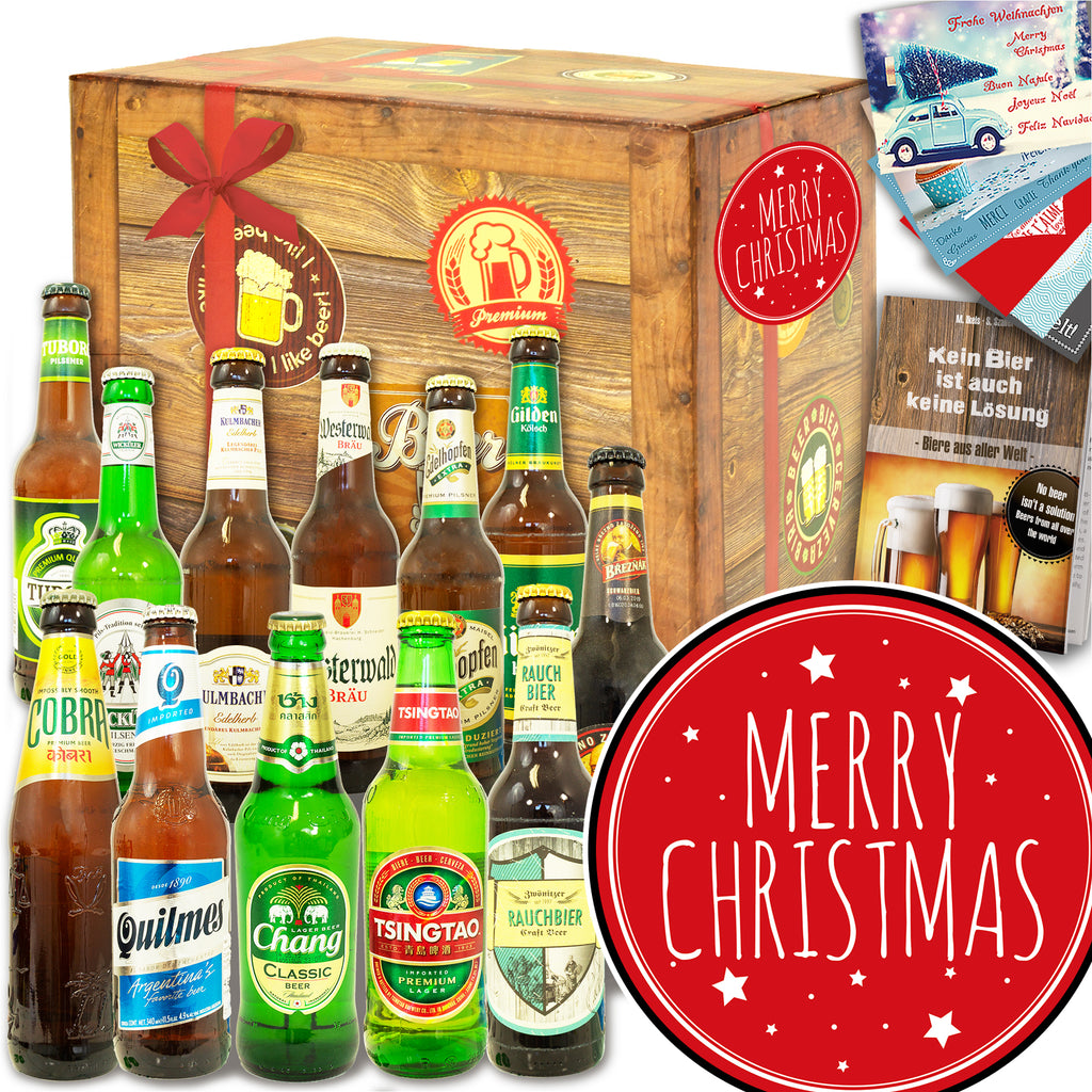 Frohe Weihnachten Sterne | 12 Flaschen Biere Welt und Deutschland | Bierpaket