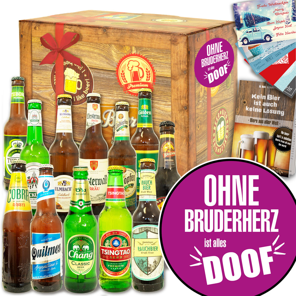 Ohne Bruderherz ist alles doof | 12x Bier aus der Welt und Deutschland | Geschenkpaket