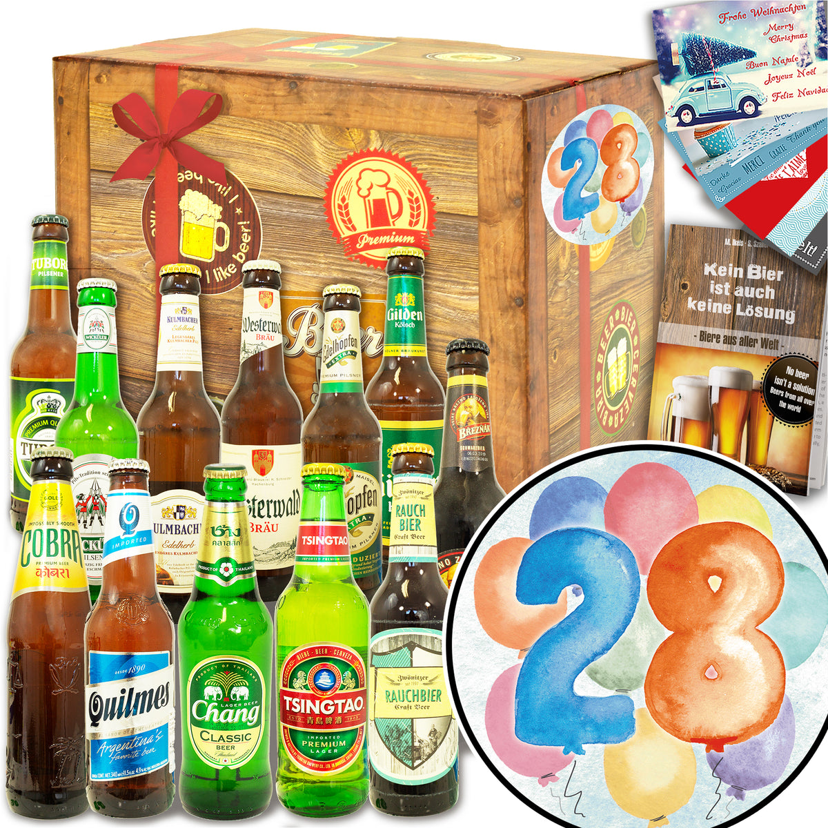 Geburtstag 28 | 12 Flaschen Bier International und DE | Geschenkset