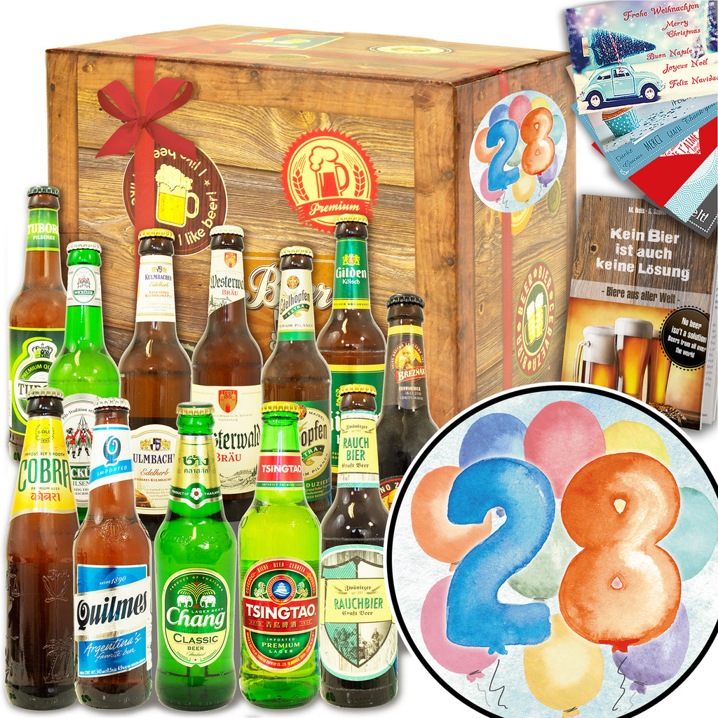 Geburtstag 28 | 12 Flaschen Bier International und DE | Geschenkset