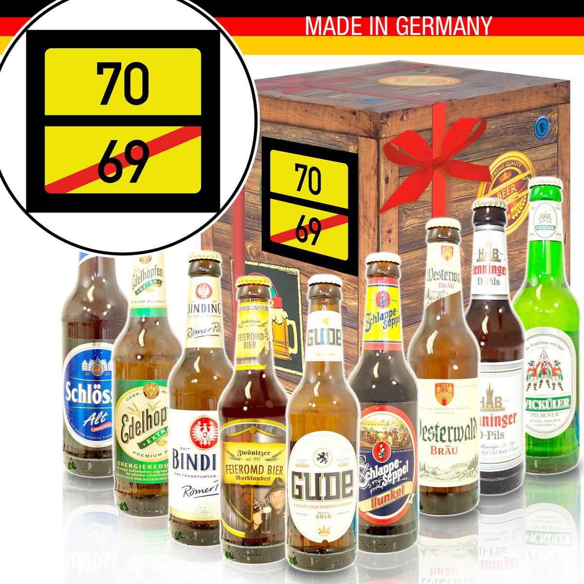 Ortsschild 70 | 9x Bier Deutsche Biere | Geschenkkorb