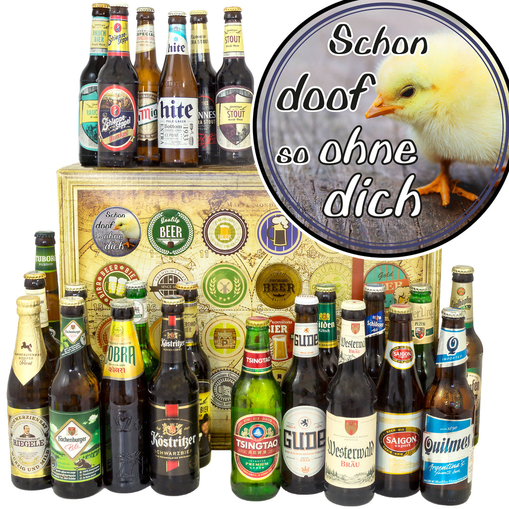 Schon doof so ohne dich | 24 Spezialitäten Bier aus Welt und Deutschland | Geschenk Box
