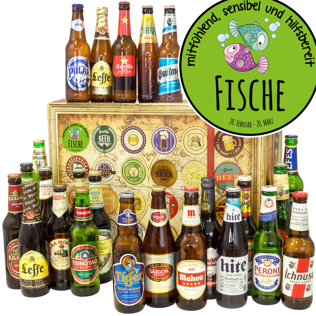 Sternzeichen Fische | 24 Flaschen Bier Weltreise | Geschenkkorb