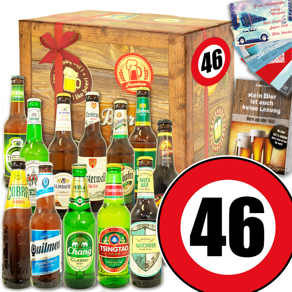 Zahl 46 | 12 Flaschen Bier International und DE | Geschenkbox
