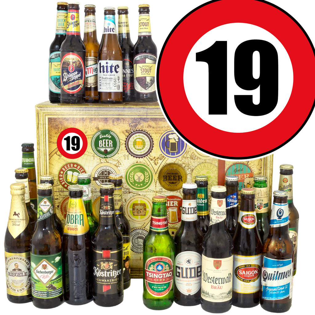 Zahl 19 | 24 Flaschen Bier International und Deutschland | Paket