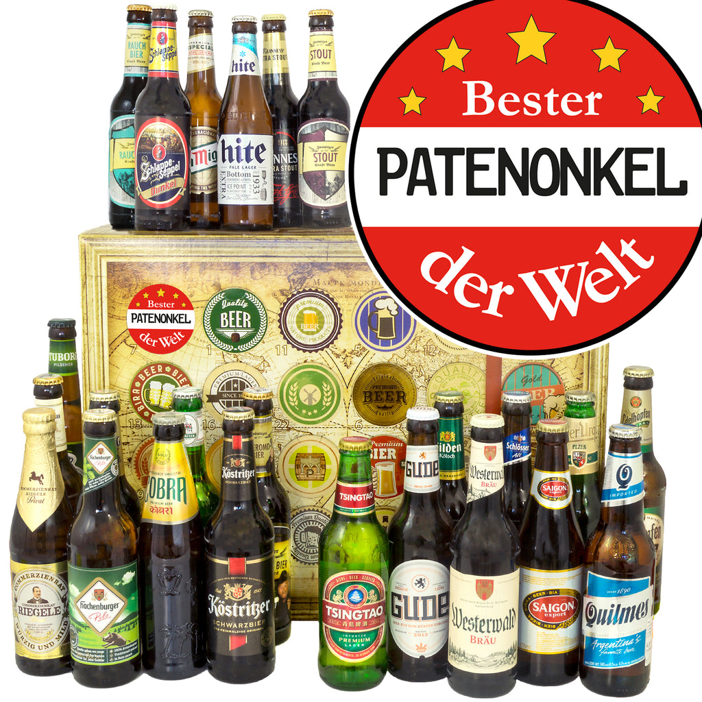 Bester Patenonkel | 24x Bier Bier aus Welt und Deutschland | Bierbox