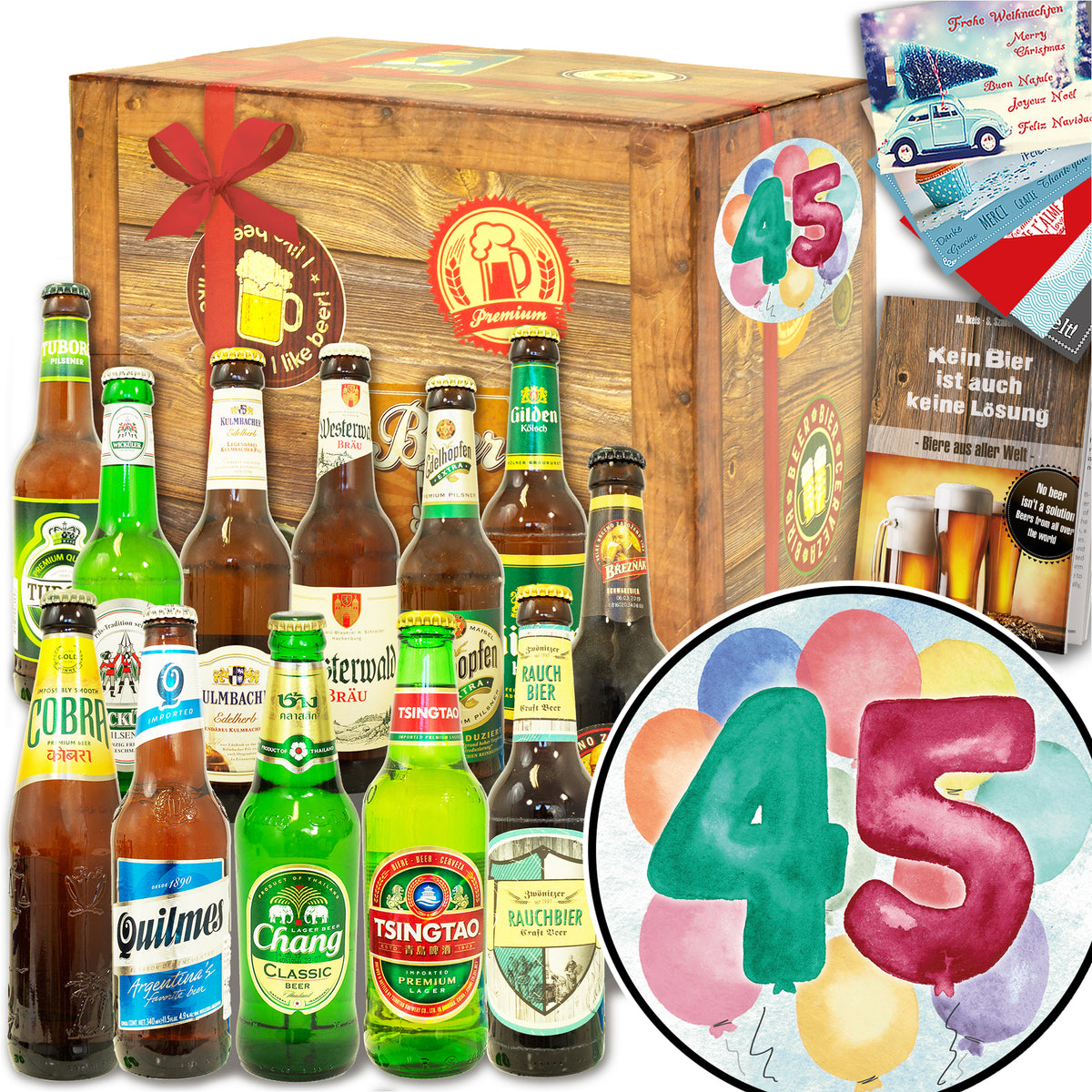 Geburtstag 45 | 12 Flaschen Bier aus der Welt und Deutschland | Geschenkkorb