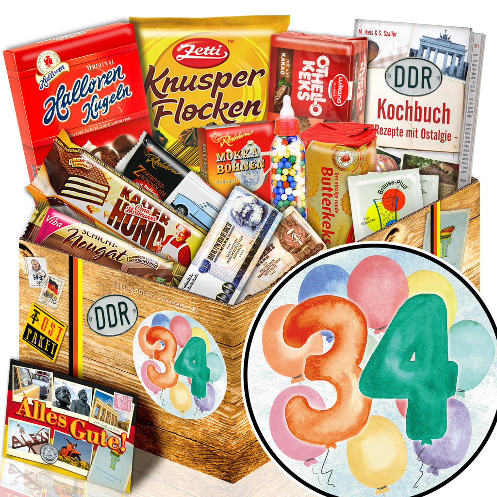 Zahl 34 - Süßigkeiten Set DDR L - monatsgeschenke.de