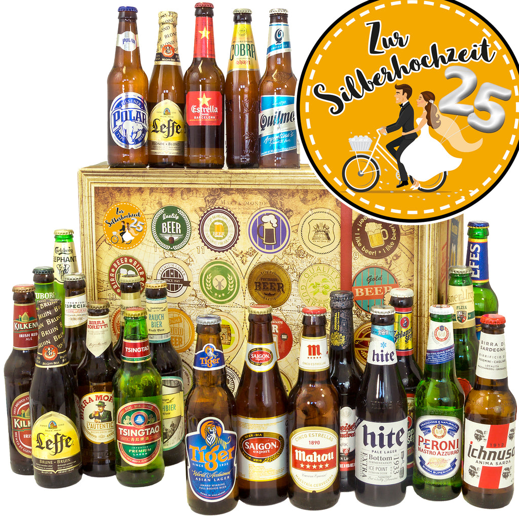 Zur Silberhochzeit | 24 Länder Bier Weltreise | Geschenkbox
