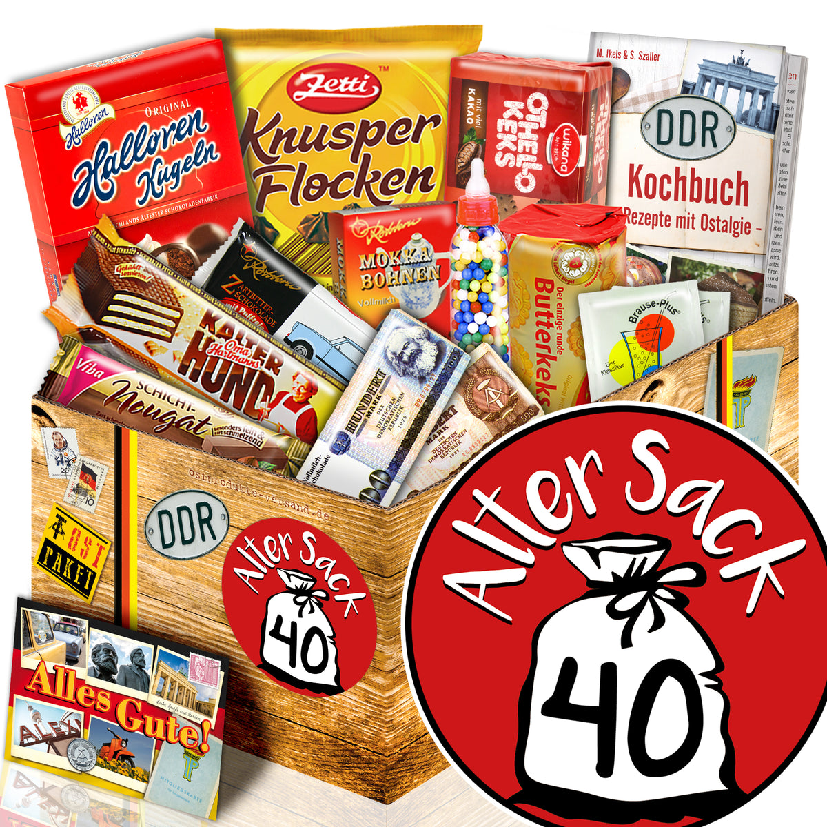 Alter Sack 40 - Süßigkeiten Set DDR L - monatsgeschenke.de