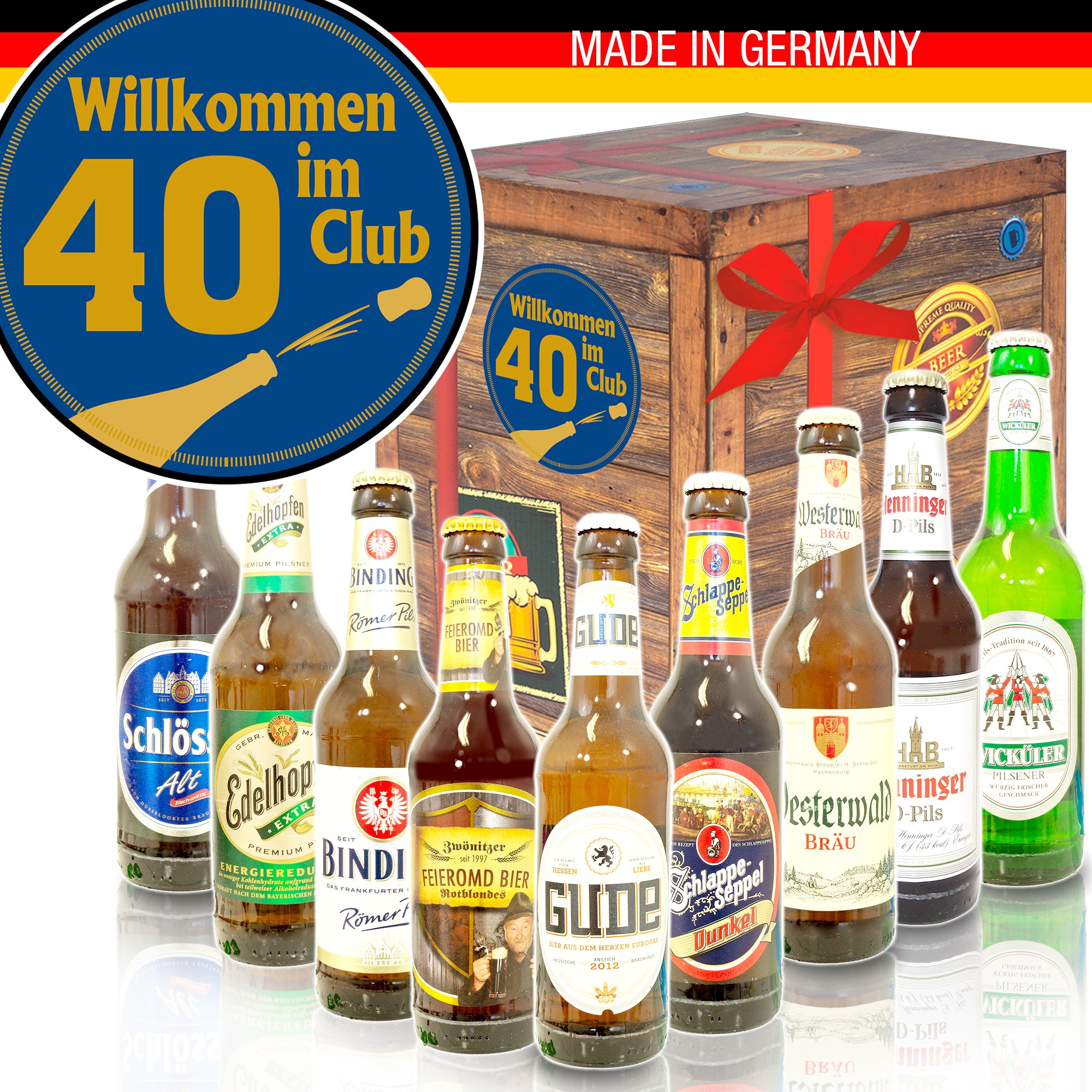Wilkommen im Club 40 | 9 Flaschen Deutsche Biere | Geschenkkorb